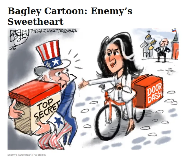 A political cartoon shows Uncle Sam, wearing a top hat with the American flag, carrying a box labeled 'TOP SECRET' while…