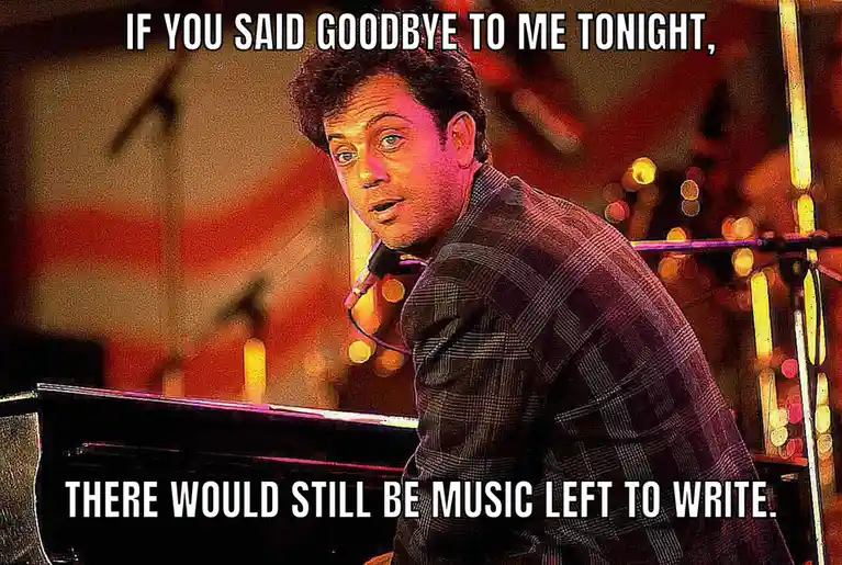 A man in a plaid shirt sits at a piano, looking over his shoulder with a hopeful expression. The image has bold white text…