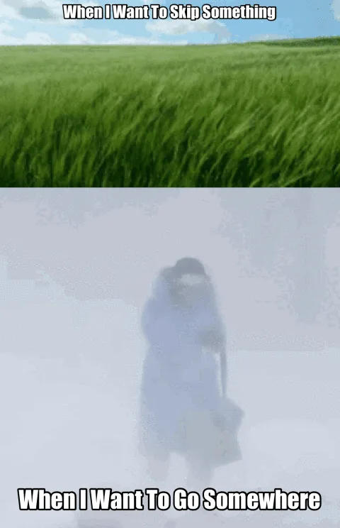 Three panels show a person walking through a green field, progressively becoming more transparent and blurred. The top panel…