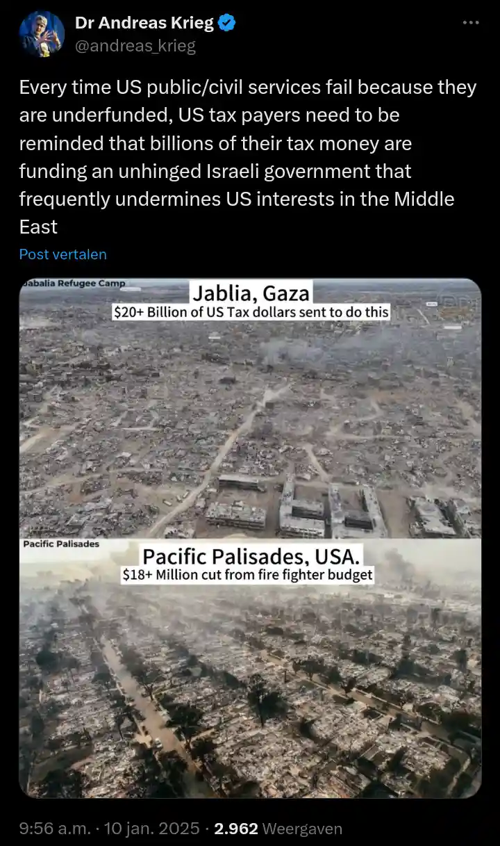 The image displays two side-by-side aerial photos: the top shows a destroyed urban area labeled 'Jabalia, Gaza' with text…