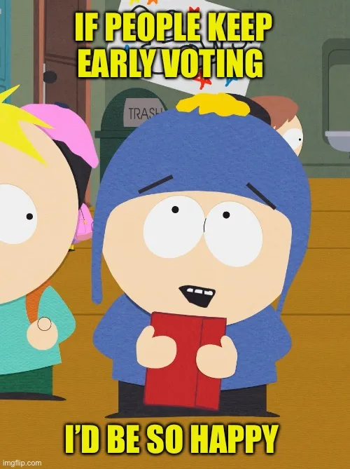 A still from the animated show South Park featuring the character Stan Marsh wearing a blue winter hat and holding a red…