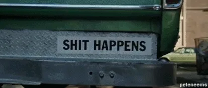 A green Ford pickup truck is shown from various angles in a parking lot, with a license plate that reads 'SHIT HAPPENS'. The…
