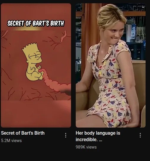 The image displays two side-by-side panels. The left panel shows a cartoon fetus of Bart Simpson emerging from a red…