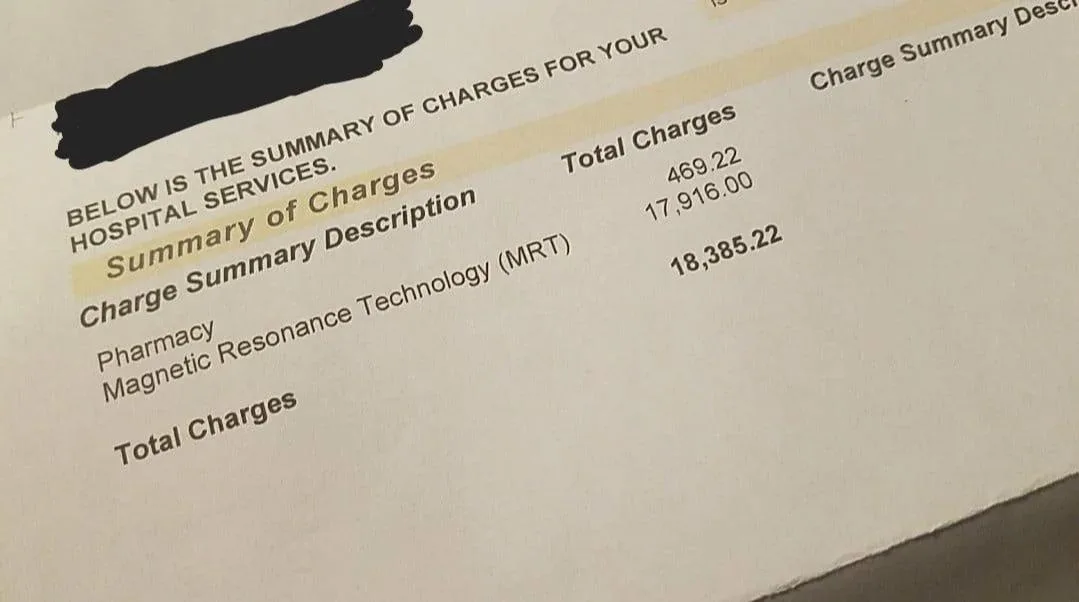 The shocking reality of my hospital bill for a single MRI scan in the US.