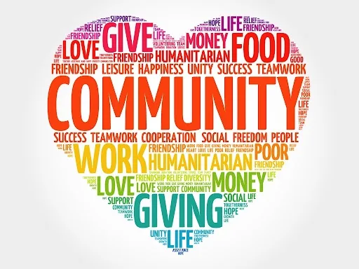 A heart-shaped word cloud composed of words like 'love', 'give', 'money', 'food', 'work', 'giving', and 'life', with…
