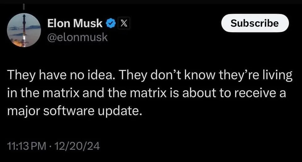 A screenshot of a tweet from Elon Musk's X account, which shows a rocket launch in the profile picture and the text 'They…