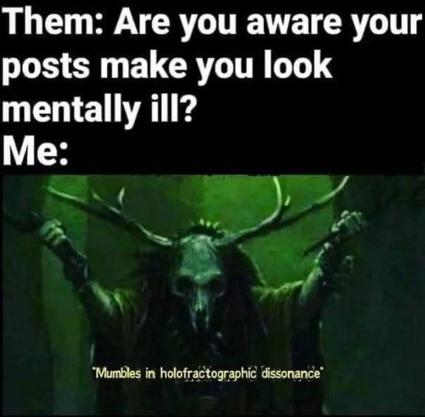The image shows a dark, green-lit scene featuring a creature with a deer skull for a head and large antlers, raising its…