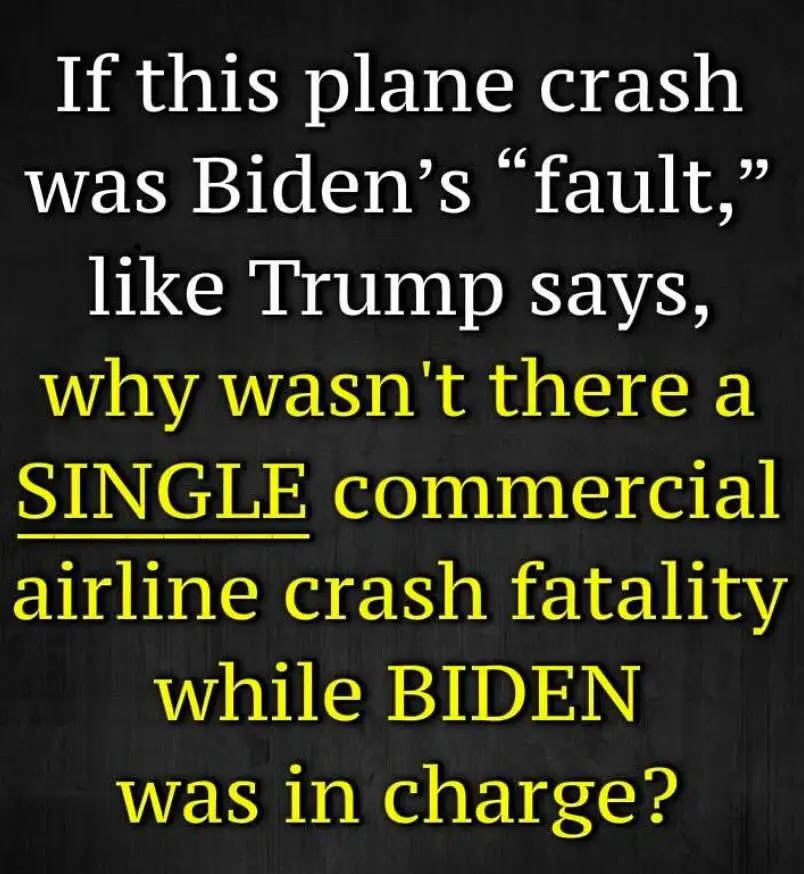 A black textured background displays white and yellow text questioning the claim that Biden is responsible for a plane…