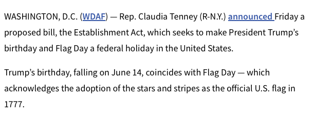 The image displays a news article snippet with black text on a white background, reporting that Rep. Claudia Tenney proposed…