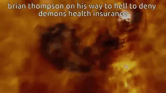Six frames show a blurry, fiery, hellish scene with indistinct figures and flames. Each frame has the same white text…
