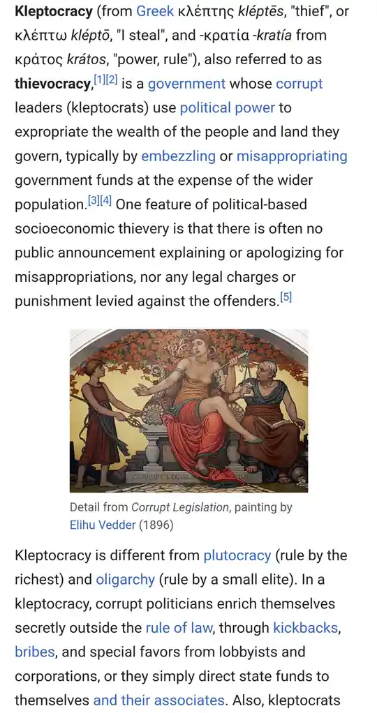 A painting by Elihu Vedder from 1896 titled 'Corrupt Legislation' depicts a central female figure seated on a throne labeled…