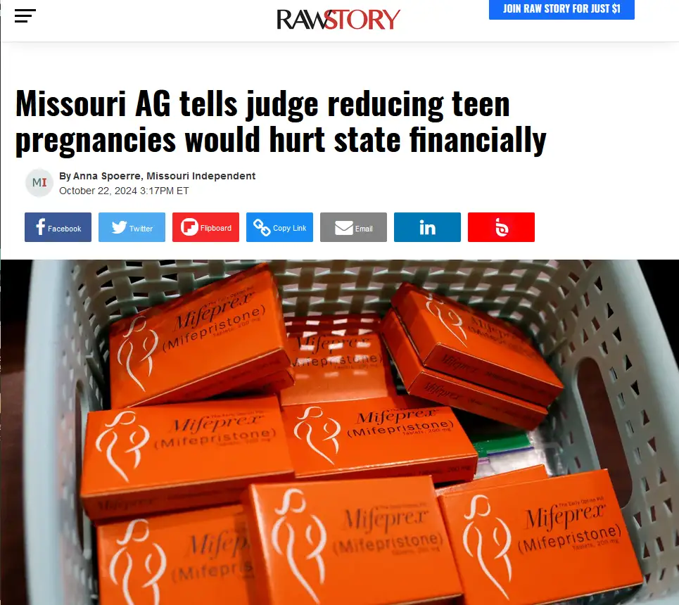 An image of a white plastic basket filled with orange boxes of the abortion pill Mifepristone, overlaid with the headline…
