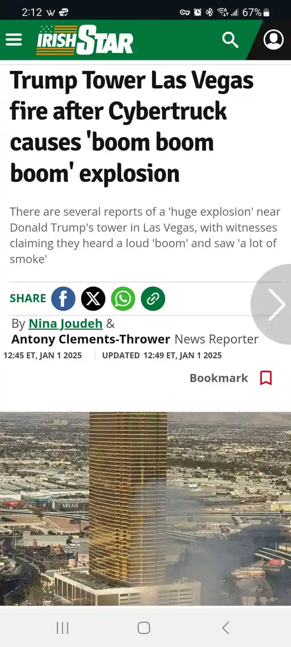 A screenshot of a fake news article from 'Irish Star' with a headline claiming a 'boom boom boom' explosion occurred near…