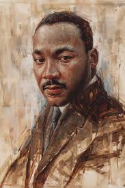 A painted portrait of Martin Luther King Jr. with overlaid text reading 'i'm not a racist, i'm a civil rights activist'. The…
