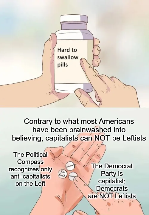 An illustrated meme showing two hands: one holding a pill bottle labeled 'Hard to swallow pills,' and another holding three…