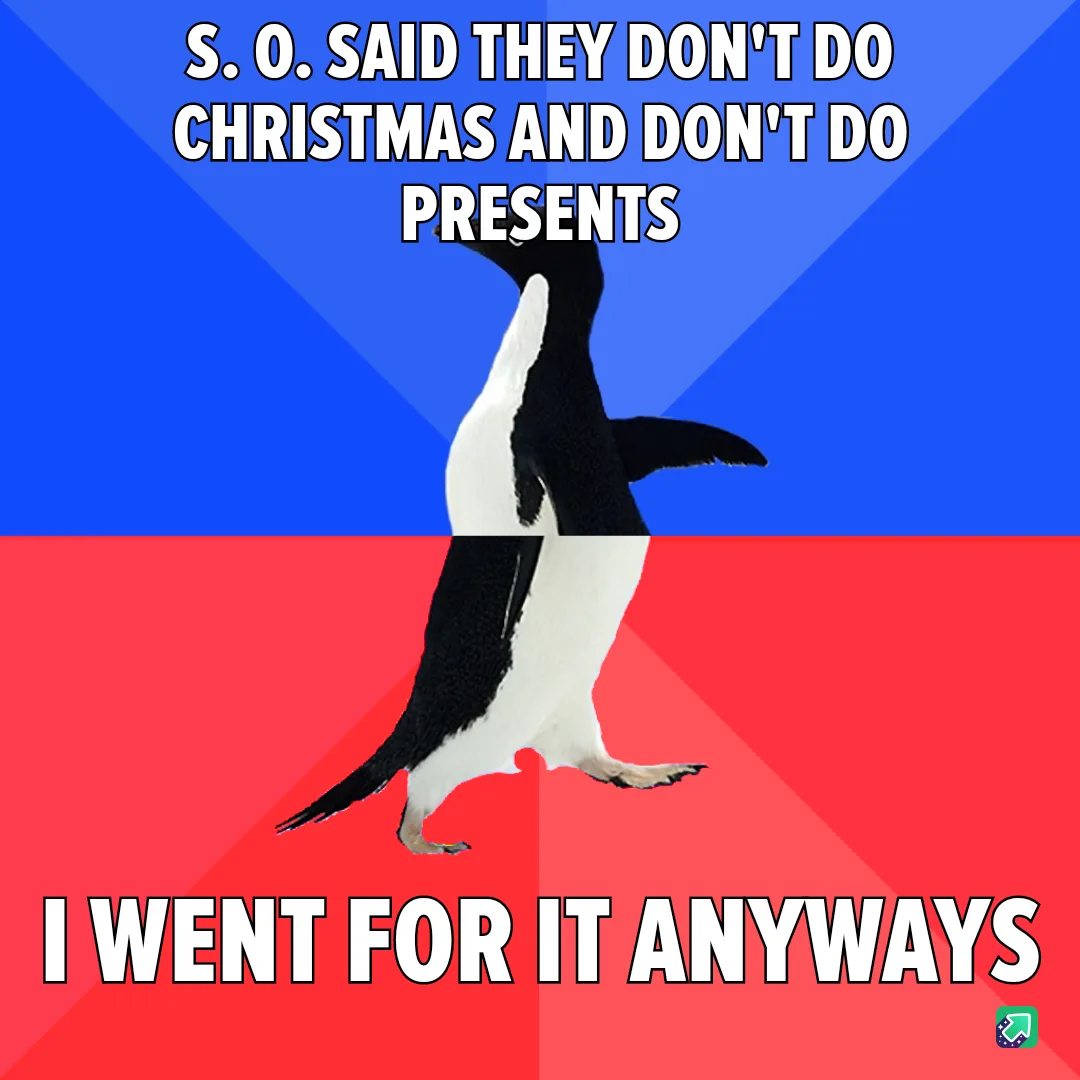 A penguin stands centered against a split background of blue and red, with bold white text at the top stating 'S. O. SAID…
