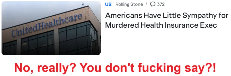 An image of a UnitedHealthcare building with overlaid red text reading 'No, really? You don't fucking say?!' The image is…