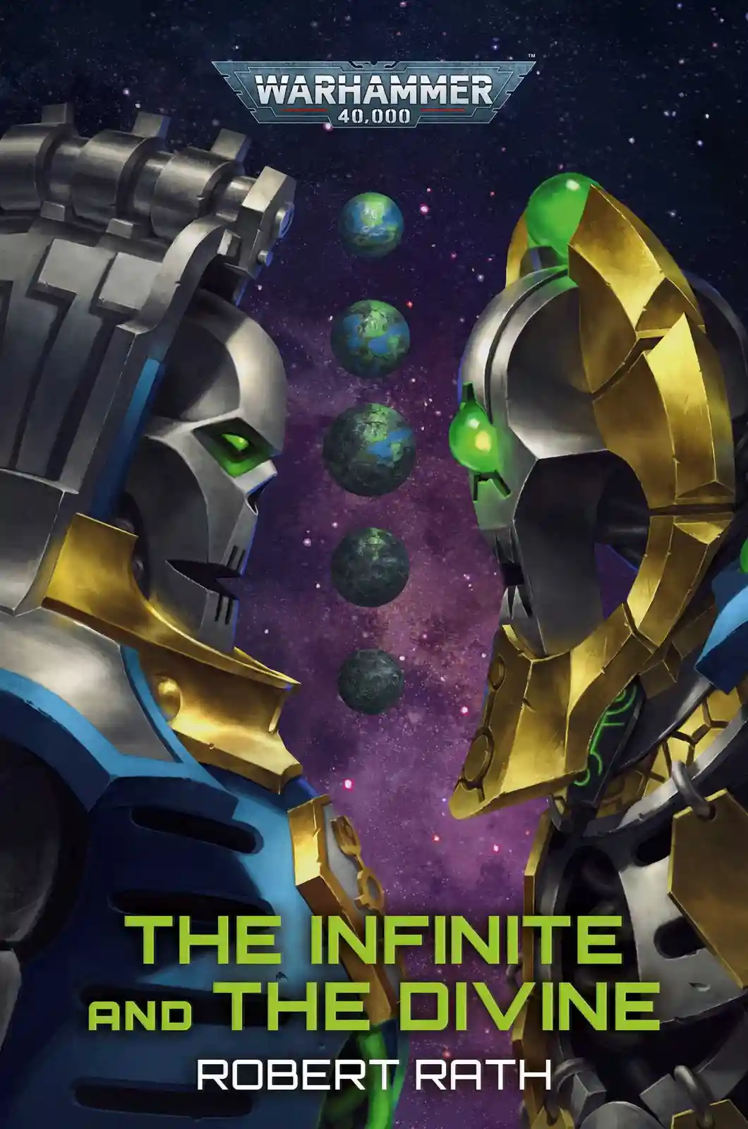 The cover of the Warhammer 40,000 novel 'The Infinite and the Divine' by Robert Rath shows two armored figures facing each…