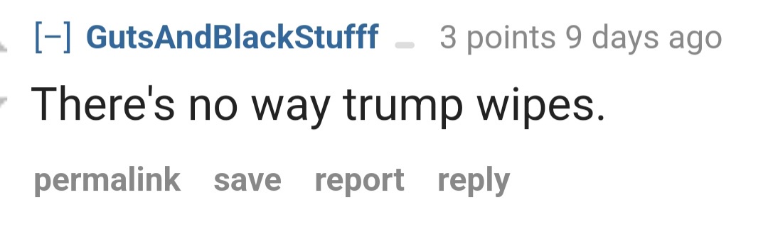 The image displays a Reddit comment interface showing a user named 'GutsAndBlackStuff' with a post that reads 'There's no…