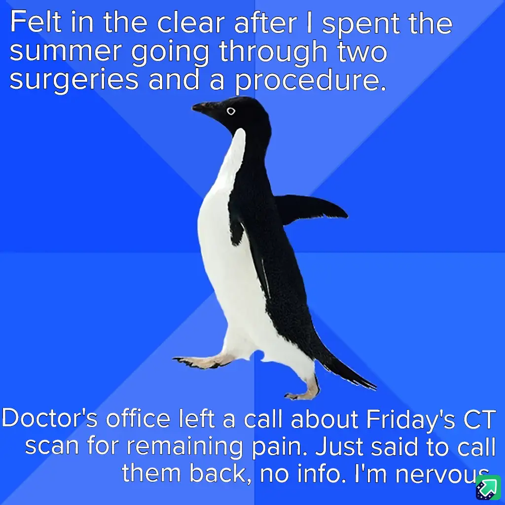 A black-and-white penguin stands against a blue background with diagonal stripes. White text at the top reads 'Felt in the…