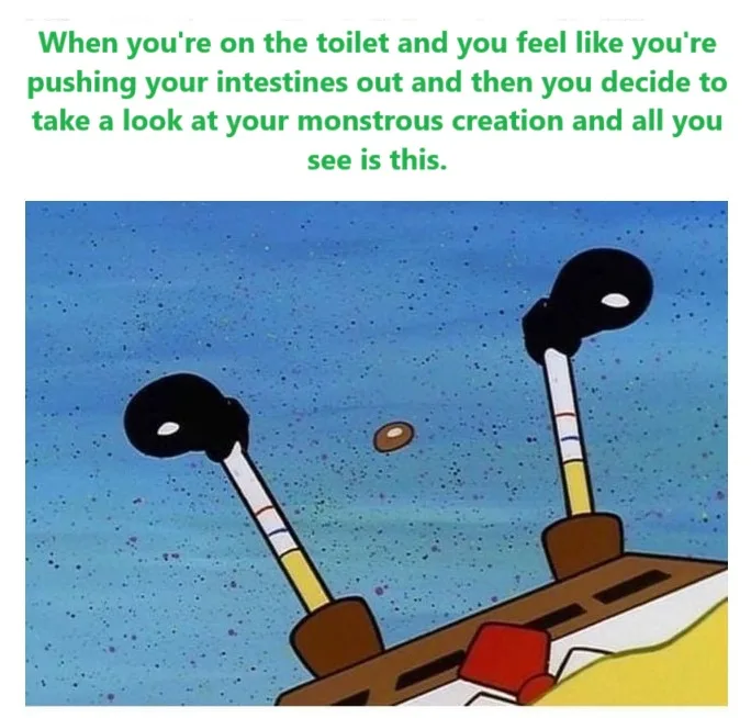 The image shows a cartoon scene from SpongeBob SquarePants featuring two boxing gloves on poles, with a small brown object…