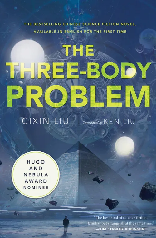 The cover of the science fiction novel 'The Three-Body Problem' by Cixin Liu, translated by Ken Liu, features a lone figure…