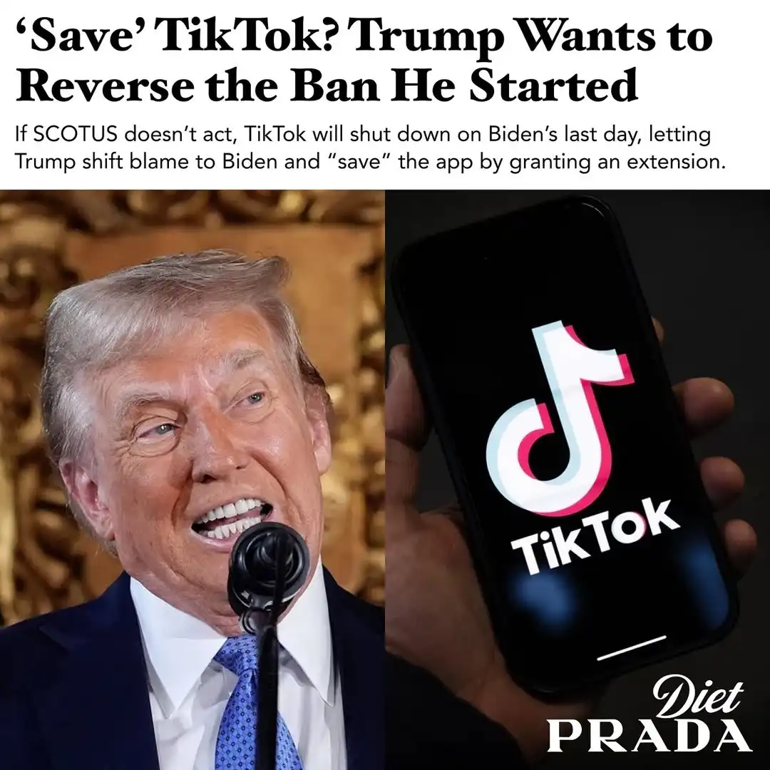 The image is split: left side shows Donald Trump speaking into a microphone, right side shows a hand holding a smartphone…