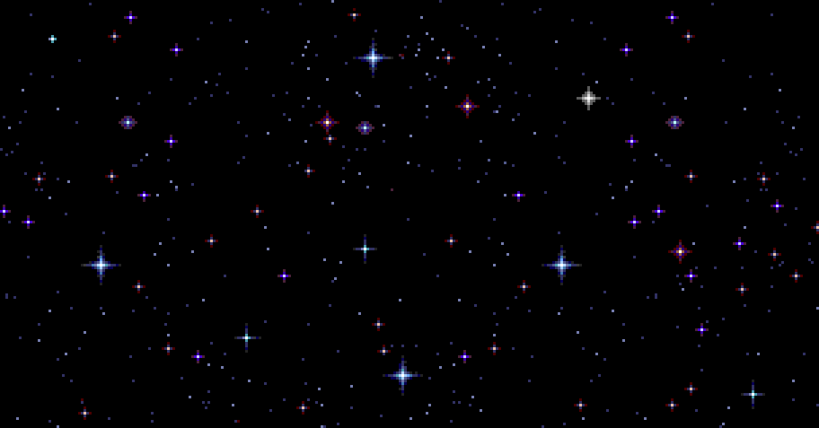 A pixelated image of a starry night sky with various colored stars against a black background. Overlaid text reads 'i'm not…