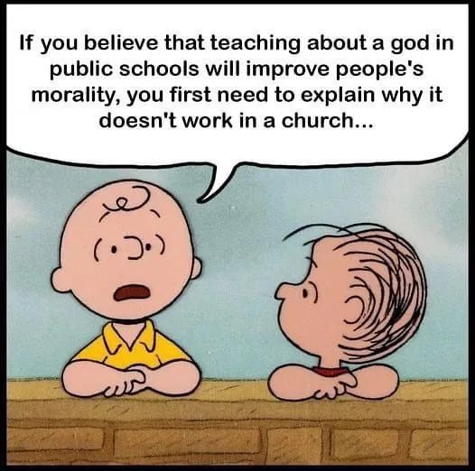 A comic strip featuring two children, Charlie Brown and Linus, sitting on a ledge. Charlie Brown looks surprised and is…