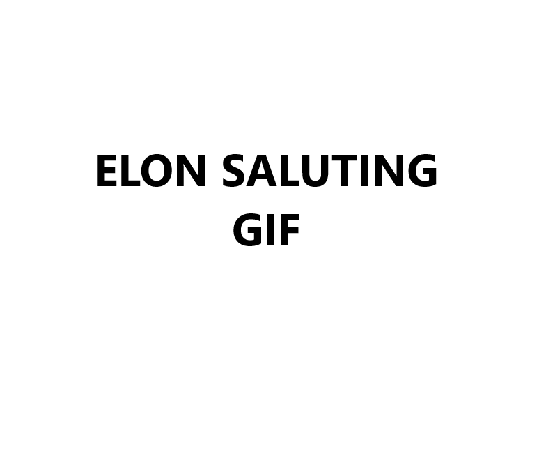 The image displays bold, black, uppercase text centered on a plain white background. The text reads 'ELON SALUTING GIF' in…