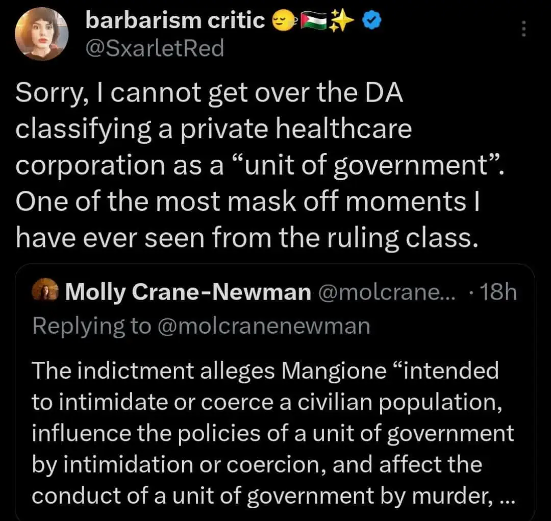 A screenshot of a Twitter thread shows a user named 'barbarism critic' reacting to a legal indictment. The user expresses…