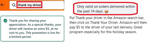 Show some love to your Amazon driver with a $5 tip!