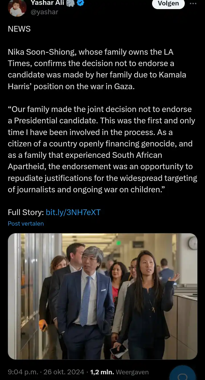 A screenshot of a tweet by Yashar Ali showing a news article about Nika Soon-Shiong, who is walking alongside her father in…