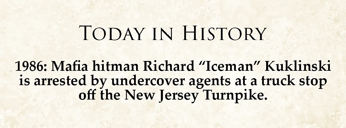 The image displays a beige, textured background with black serif text. The top line reads 'TODAY IN HISTORY'. Below it, the…