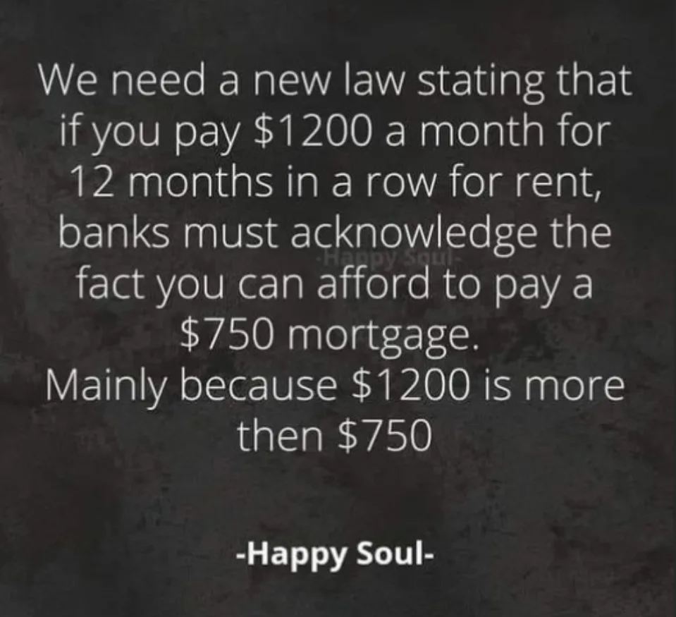 The image displays white text on a dark, textured background. The text proposes a satirical law that if someone pays $1200…
