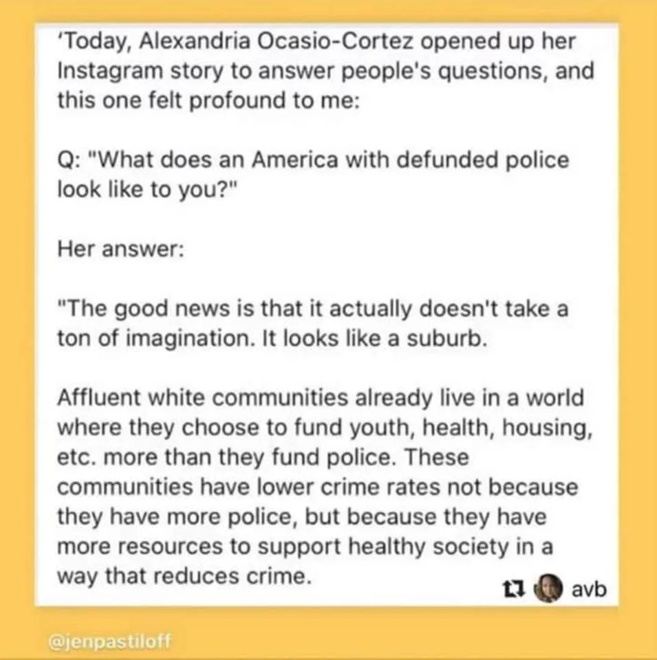 The image displays a screenshot of a social media post with black text on a white background, framed by a yellow border. The…