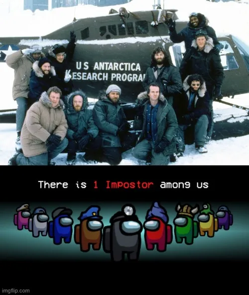 A group photo of men in heavy winter gear posing in front of a snow-covered aircraft labeled 'U.S. ANTARCTICA RESEARCH…