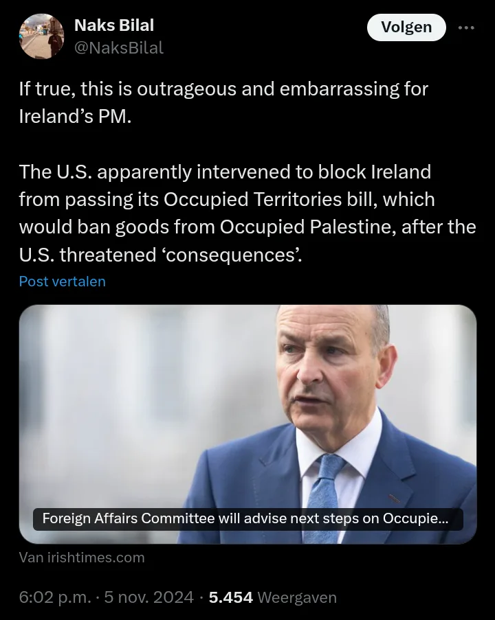 A screenshot of a tweet by Naks Bilal shows a photo of Ireland's Prime Minister, Leo Varadkar, looking serious. The tweet…