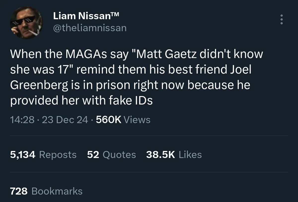 A screenshot of a tweet by Liam Nissan™ showing a dark-themed Twitter interface with the user's profile picture and handle…