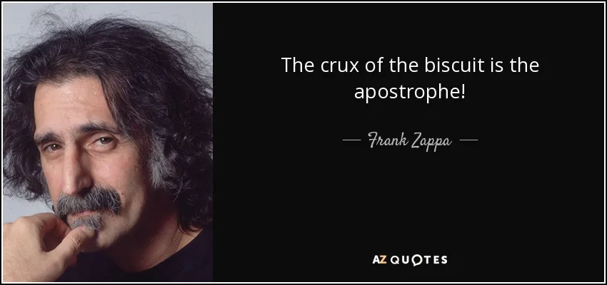 A split image shows a portrait of Frank Zappa on the left, looking thoughtful with his hand near his chin, and on the right…