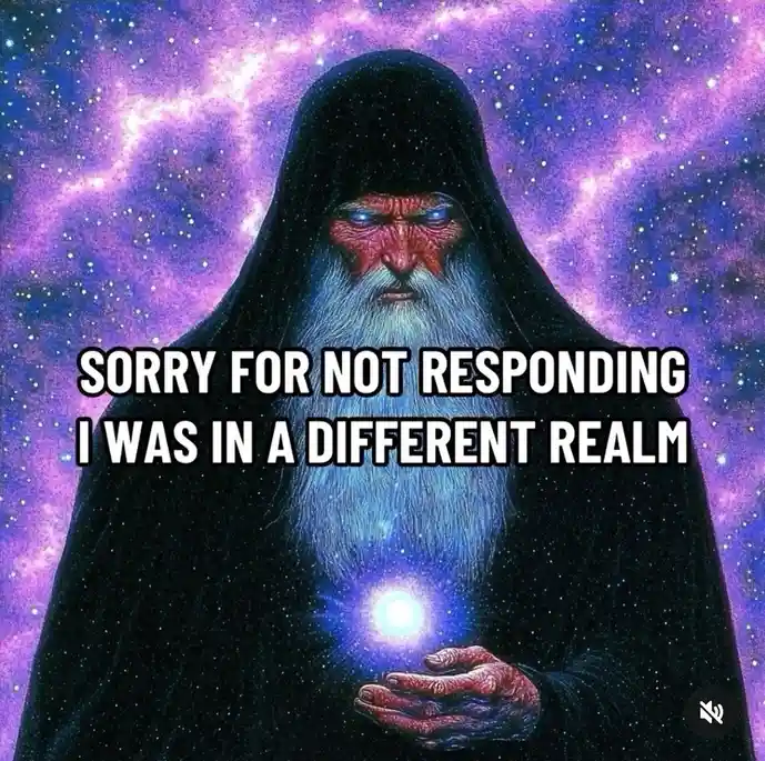 An image of a stern, hooded cosmic entity with glowing blue eyes and a long white beard, holding a glowing orb against a…