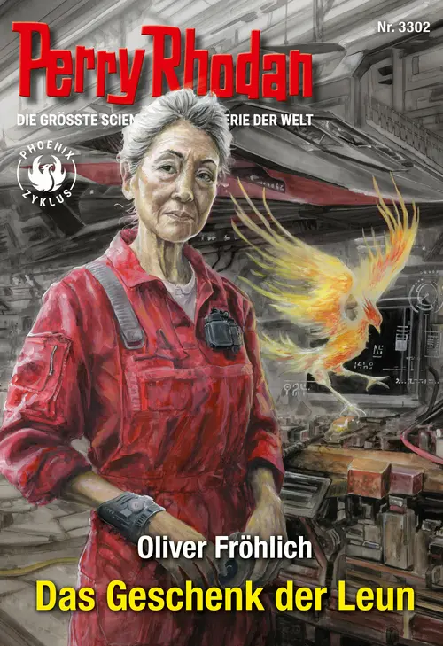 The image is a cover of a German science fiction novel titled 'Perry Rhodan', issue number 3302, featuring an elderly woman…