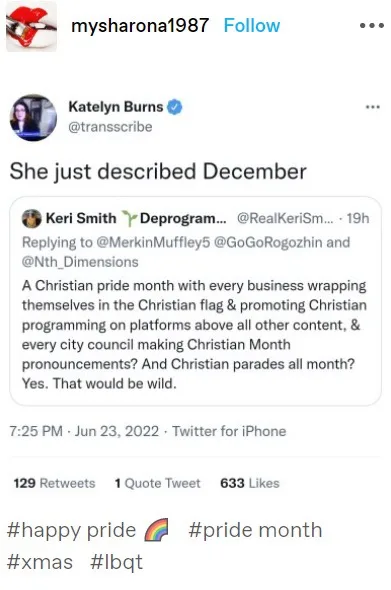 A screenshot of a Twitter thread by Katelyn Burns (@transcribe) showing a tweet from Keri Smith (@RealKeriSm) replying to…