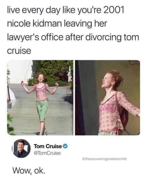 The image displays two side-by-side photos of Nicole Kidman joyfully celebrating, one outdoors with arms outstretched and…
