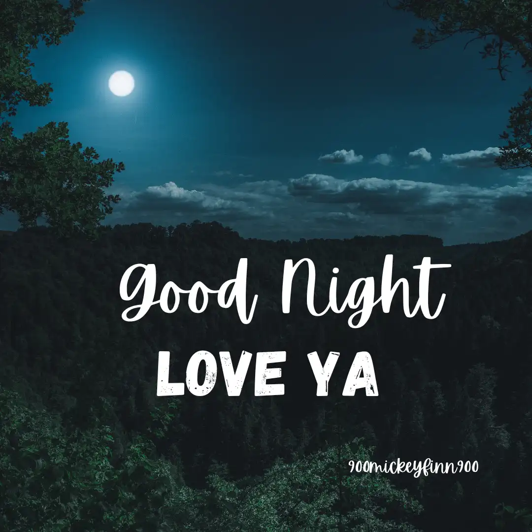 A serene night scene featuring a bright full moon above a dark forested landscape with scattered clouds. White text overlaid…