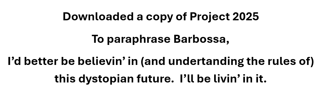 The image is a plain white background with black text that reads: 'Downloaded a copy of Project 2025. To paraphrase…