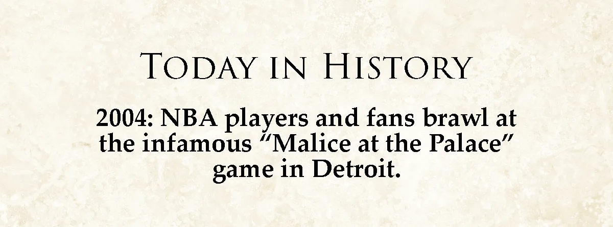 The image displays a beige, parchment-textured background with black serif text. The top line reads 'TODAY IN HISTORY'…