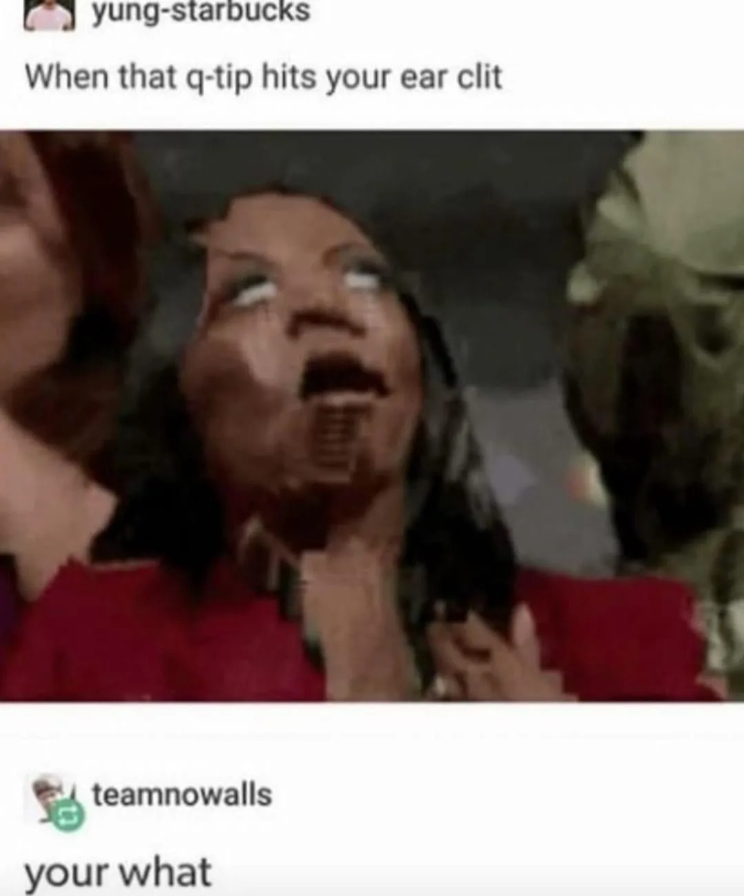 A screenshot of a social media comment thread shows a woman with an exaggerated expression of shock and disbelief, mouth…