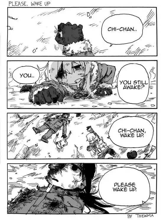 A four-panel black-and-white manga strip shows a character repeatedly calling out 'Chi-chan' and pleading 'Please wake up'…