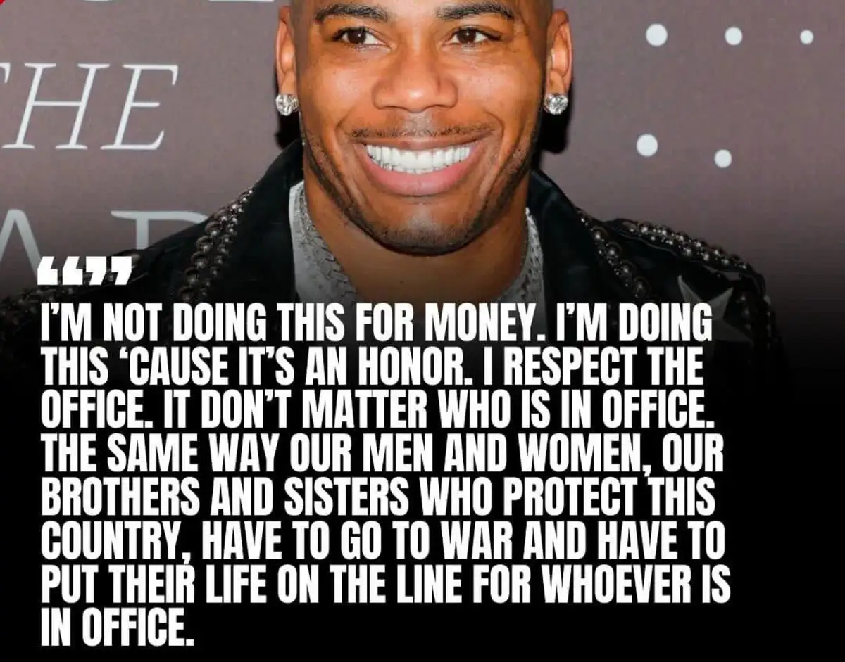 A smiling man with diamond earrings and a studded black jacket is shown in a photo. Overlaid white text quotes him saying…